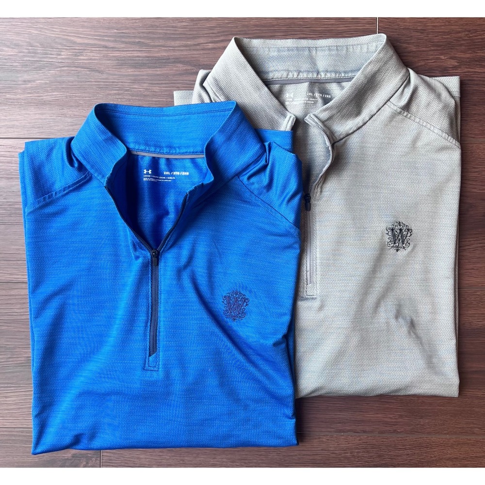 Lot of 2 Under Armour Mens 2XL Quarter Zip Pullover Wedgewood CC Blue Grey